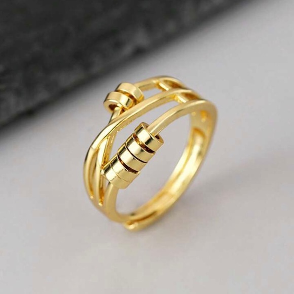 Golden Focus Fidget Ring With Movable Disks - adjustable size - Picture 4 of 4